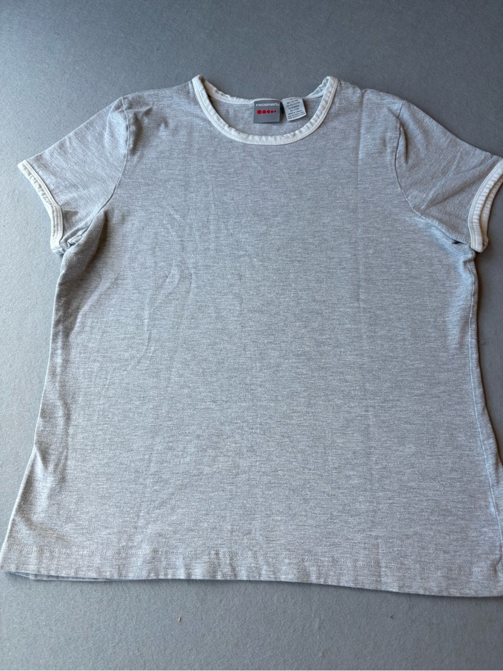Y2K Retro Vintage Ringer Baby Tee Prospirit Light Gray Short Sleeve sz L